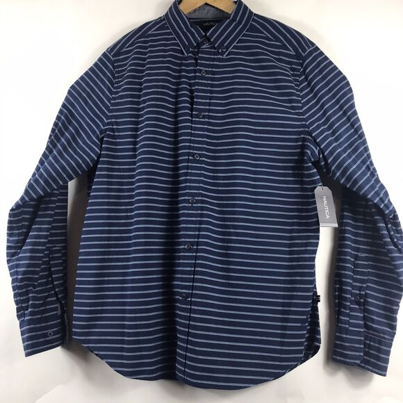 Nautica Mens LS Horizontal Striped Shirt Classic Fit Blue Sz Large $69.50 - Picture 3 of 5